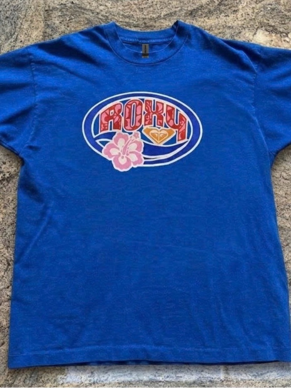 Gildan Royal Blue Short Sleeve Tee with Pink Floral & Orange Logo